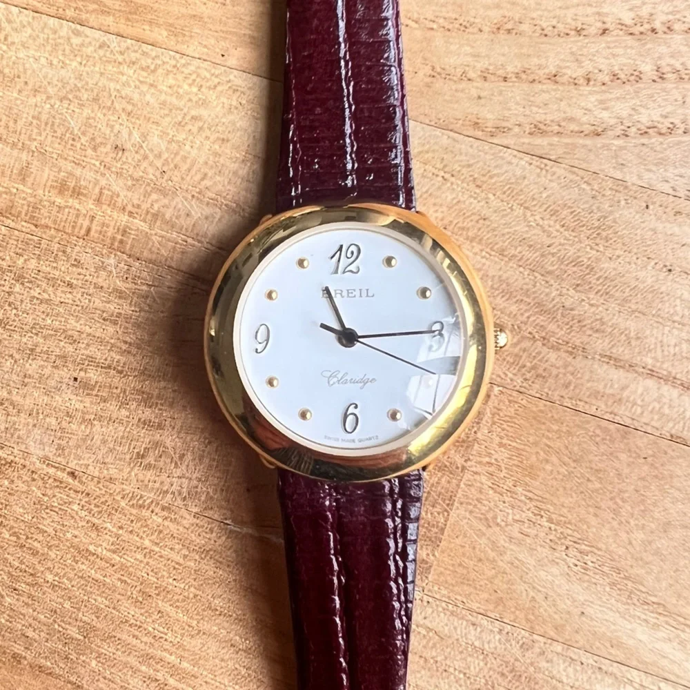 Breil ladies gold tone brown leather dress Swiss watch NEW BATTERY